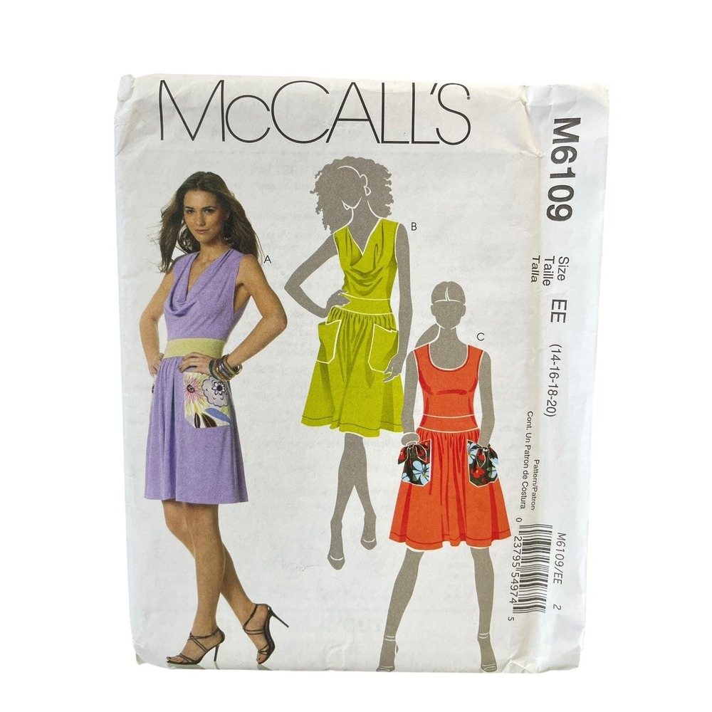 McCALL'S M6109 Misses' Dresses Size EE 14-20 Sleeveless Mid-Knee